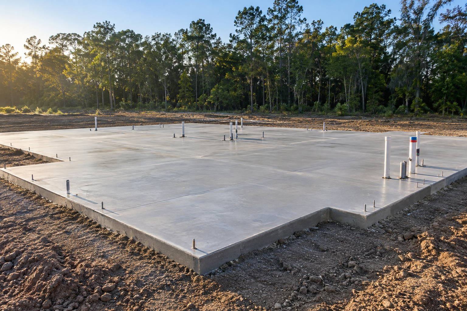 Completed commercial concrete slab foundation